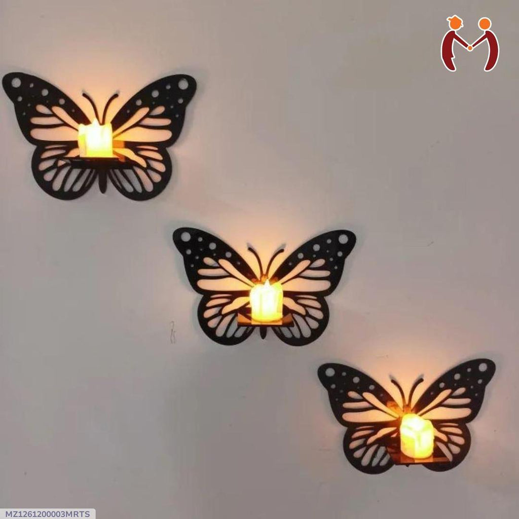 Butterfly Wall Shelf Set of 3 Black MDF Corner Decor WALL OR ROOM