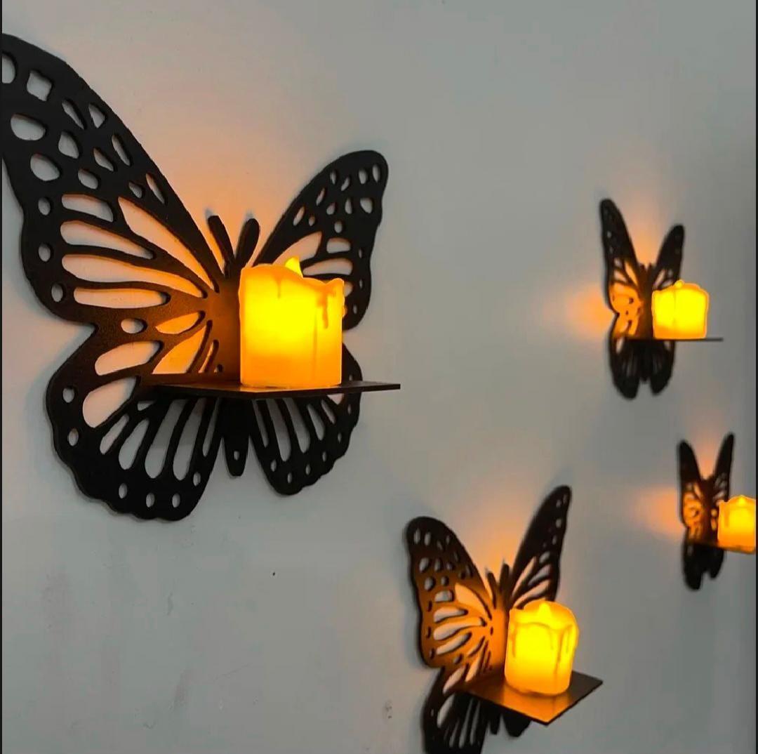 Butterfly Wall Shelf Set of 3 Black MDF Corner Decor WALL OR ROOM