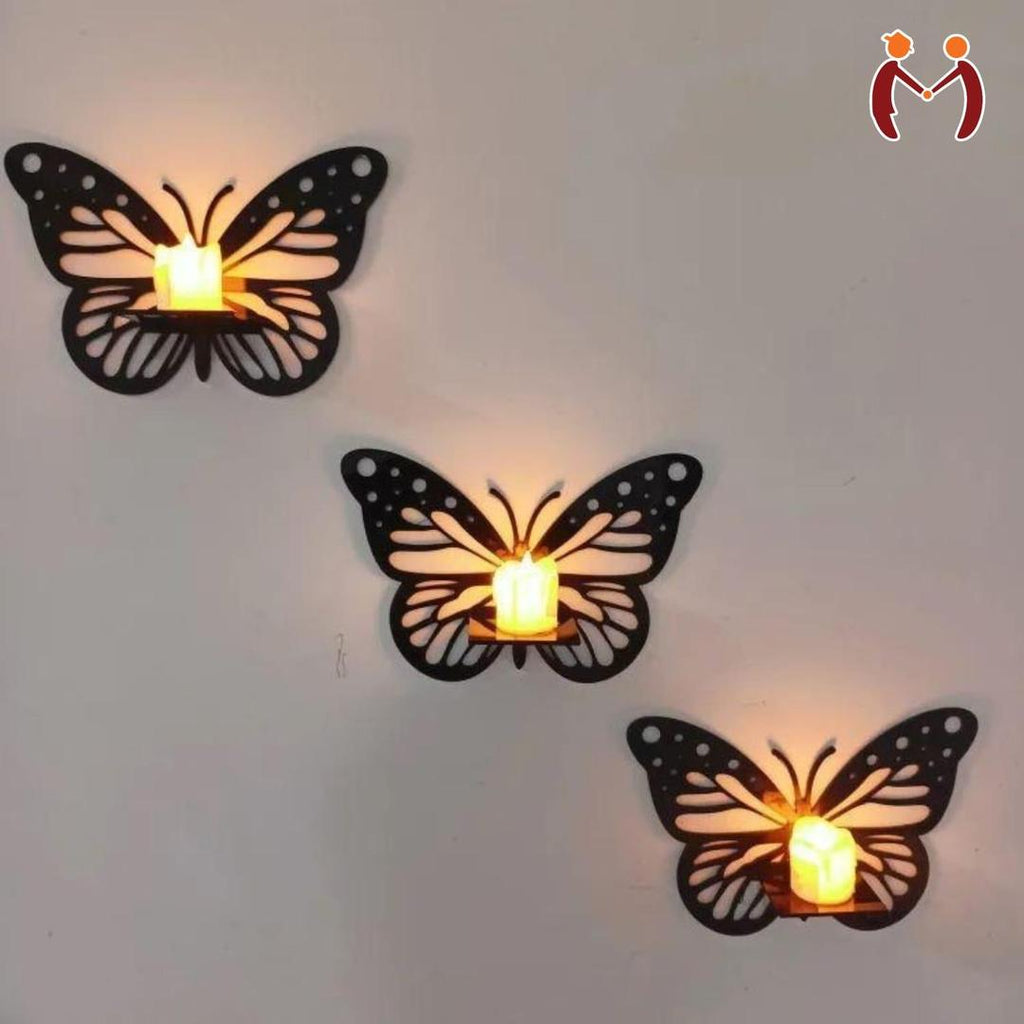 Butterfly Wall Shelf Set of 3 Black MDF Corner Decor WALL OR ROOM