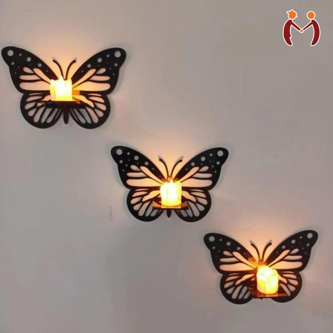 Butterfly Wall Shelf Set of 3 Black MDF Corner Decor WALL OR ROOM
