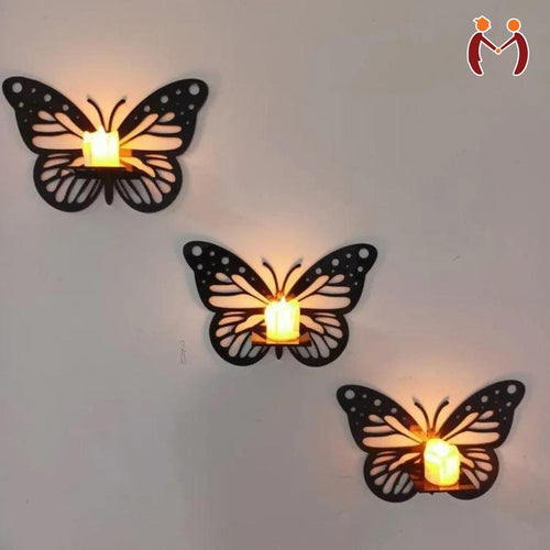 Butterfly Wall Shelf Set of 3 Black MDF Corner Decor WALL OR ROOM