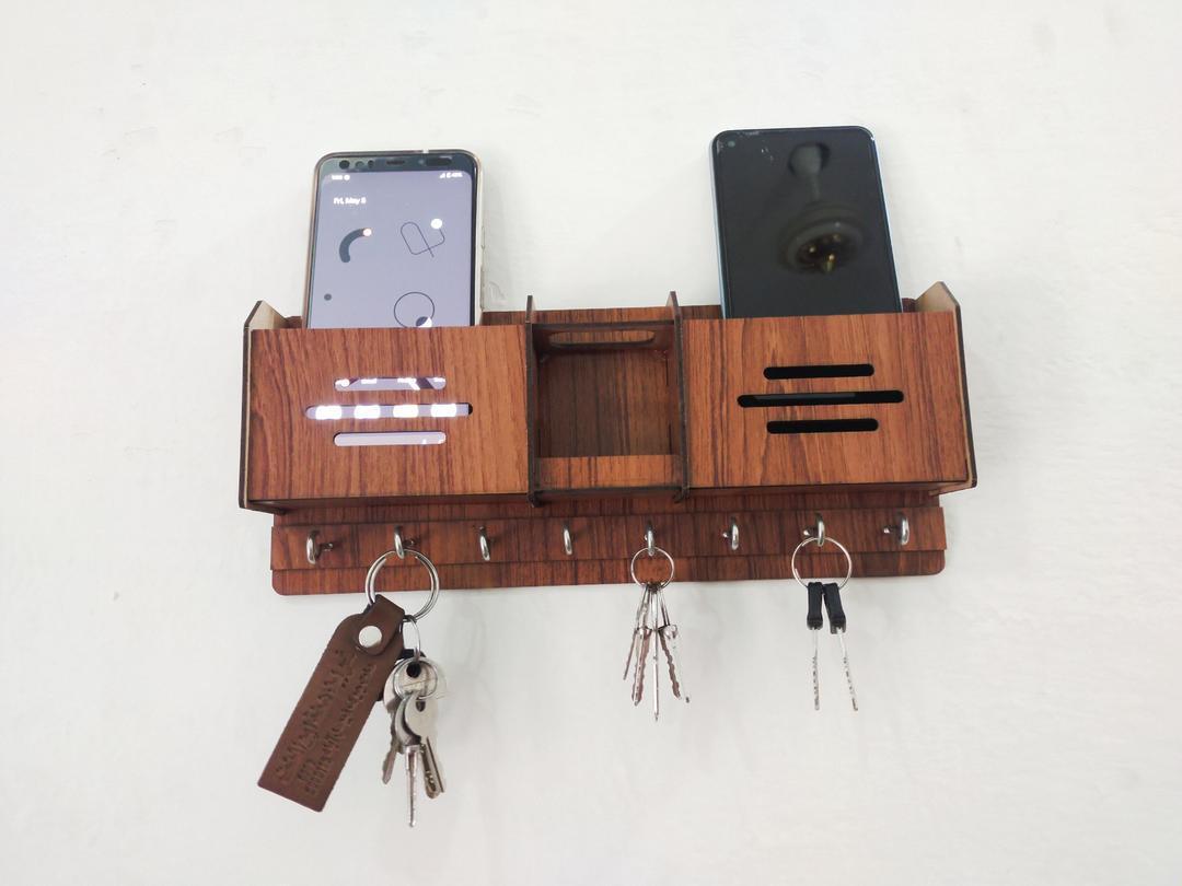 Holder Brown MDF Wall Mount mobile and keys keeper