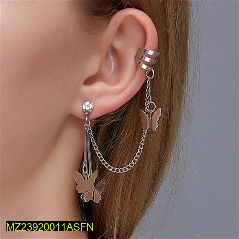 Silver Butterfly Hanging Ear Cuffs for Women