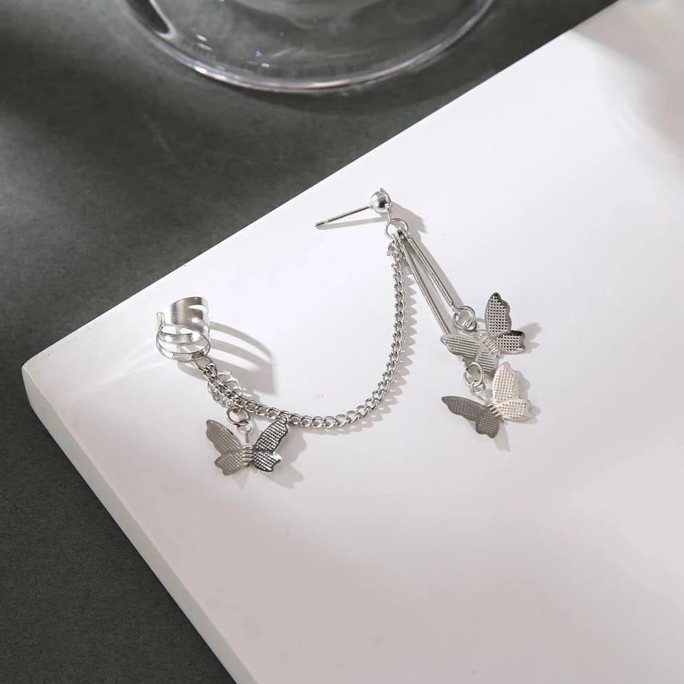 Silver Butterfly Hanging Ear Cuffs for Women