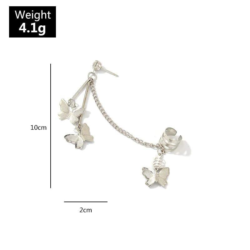 Silver Butterfly Hanging Ear Cuffs for Women