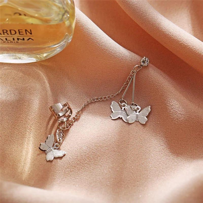 Silver Butterfly Hanging Ear Cuffs for Women