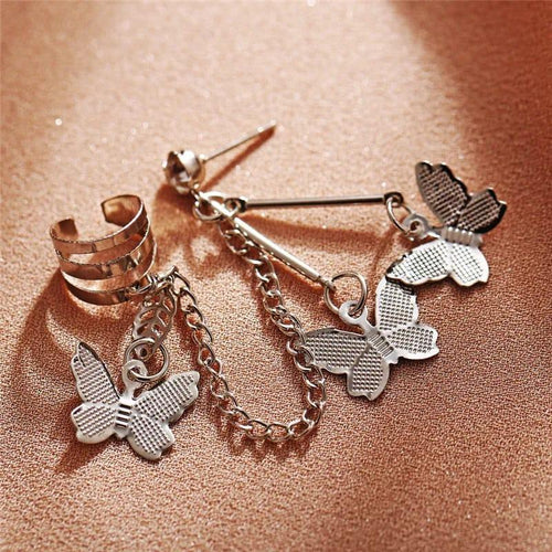 Silver Butterfly Hanging Ear Cuffs for Women