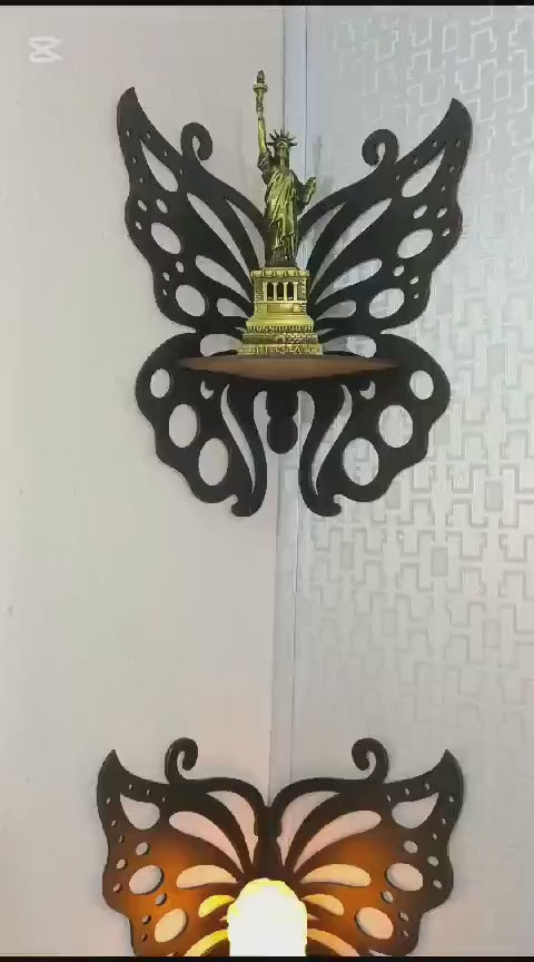 Butterfly Wall Shelf Set of 3 Black MDF Corner Decor WALL OR ROOM