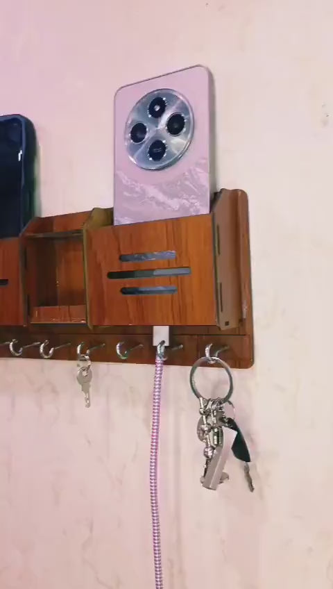 Holder Brown MDF Wall Mount mobile and keys keeper